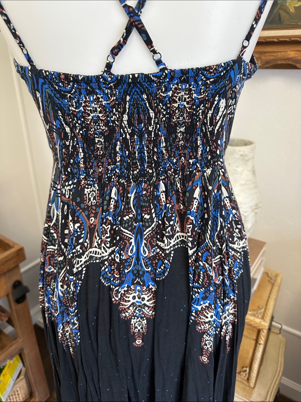 Free People Black Maxi Dress with Blue & Cream Paisley Print - Picture 10 of 14